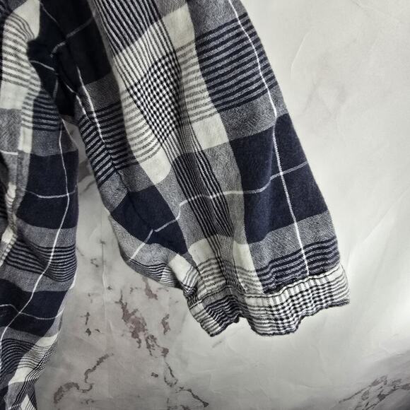 Anthropologie Shirt Womens Small Navy Button Flannel Oversized Boxy Pilcro Plaid - Picture 11 of 13